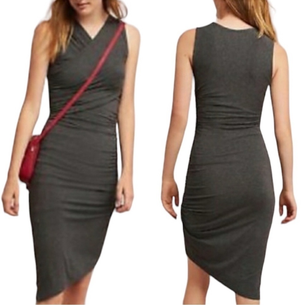 Moulinette Soeurs Arden Knit Jersey Ruched Asymmetrical Sleeveless Dress Women L